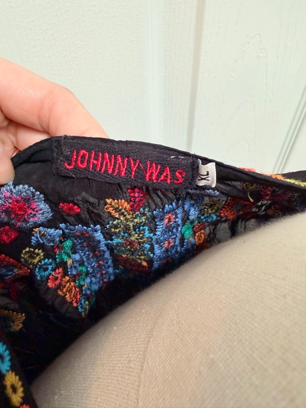 Johnny Was Black Top with Vibrant Floral Embroidery - Picture 3 of 4
